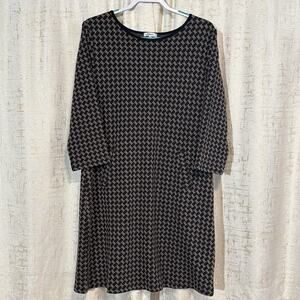 NWT Tyler Boe Tan Brown Jigsaw Mushroom Knit Shift Dress w/Pockets Women's Large